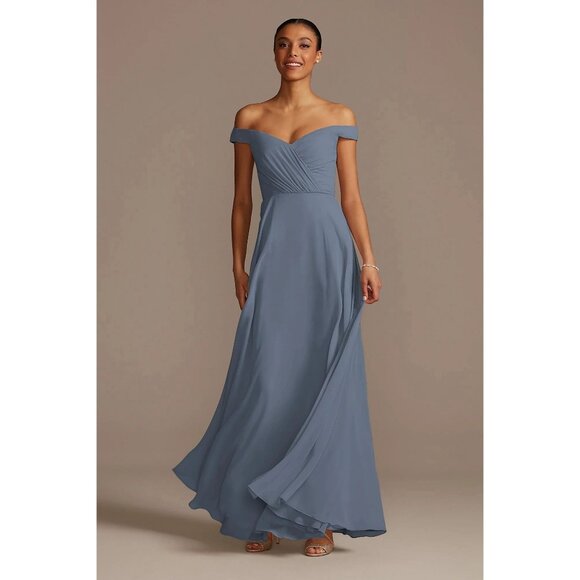 DB Studio Celebrate Formal Dress Sz 12 F20227 Grecian Steel Blue Maxi Shirred - Picture 2 of 10